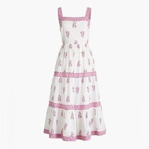 J. CREW Block Print Square Neck Tiered Midi Dress White Pink Floral size 20 NWT